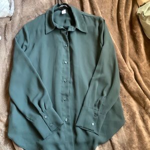 Olive teal green button up long sleeve